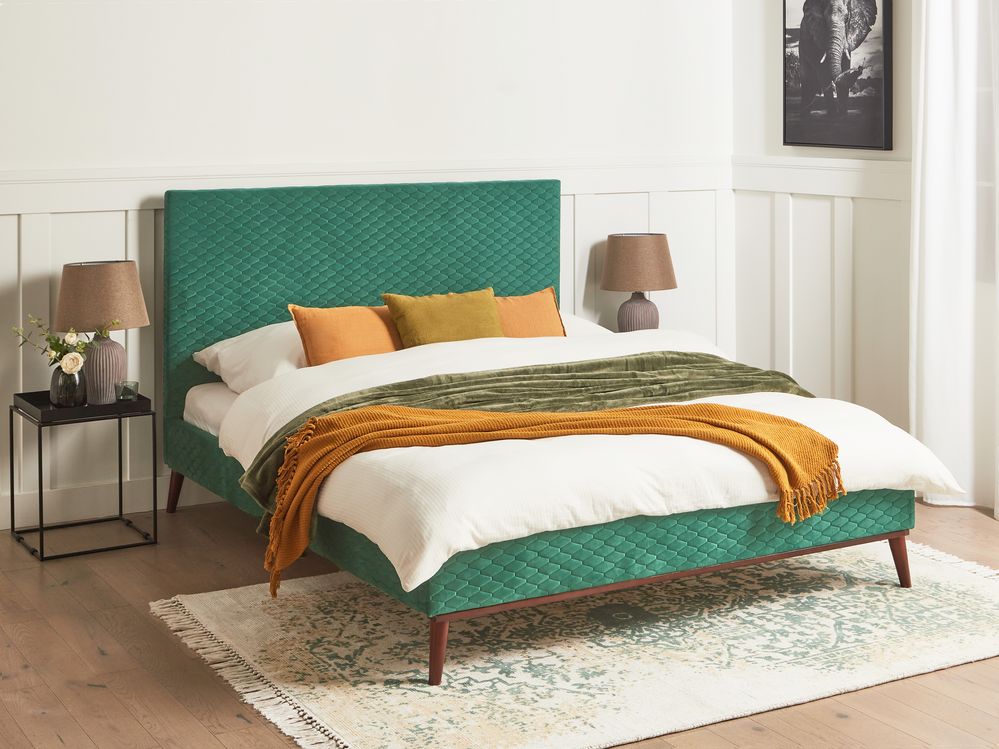 Velvet EU King Size Bed Dark Green BAYONNE Beliani