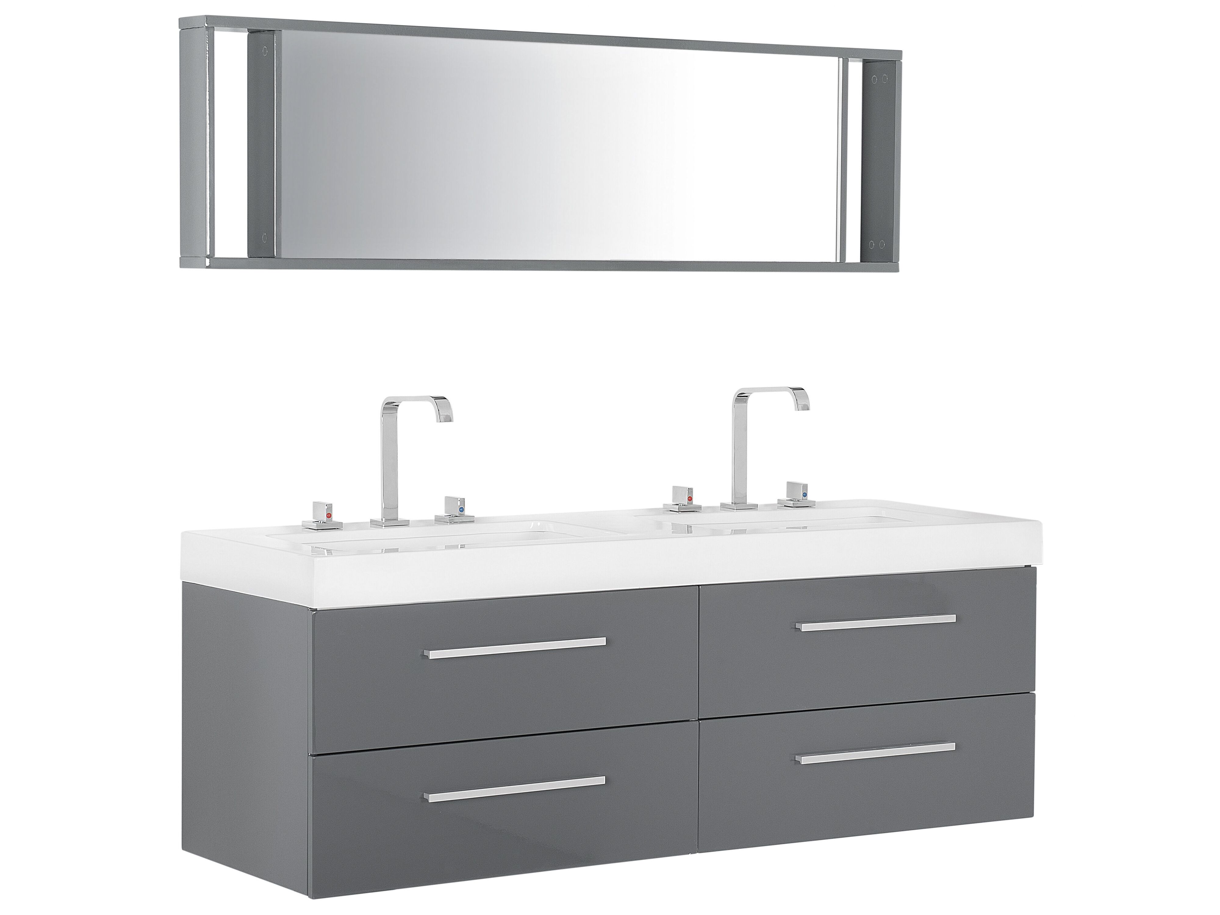Bathroom Vanity With Double Sink 4 Drawers And Mirror Grey Malaga Beliani Dk