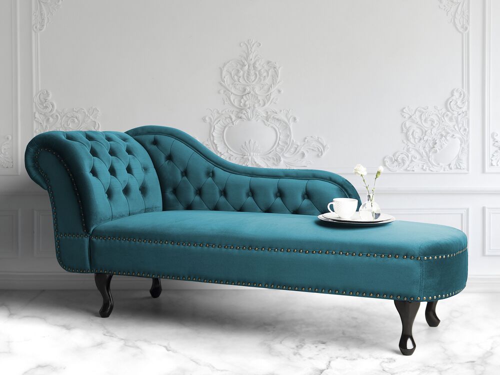 Teal velvet shop chaise lounge
