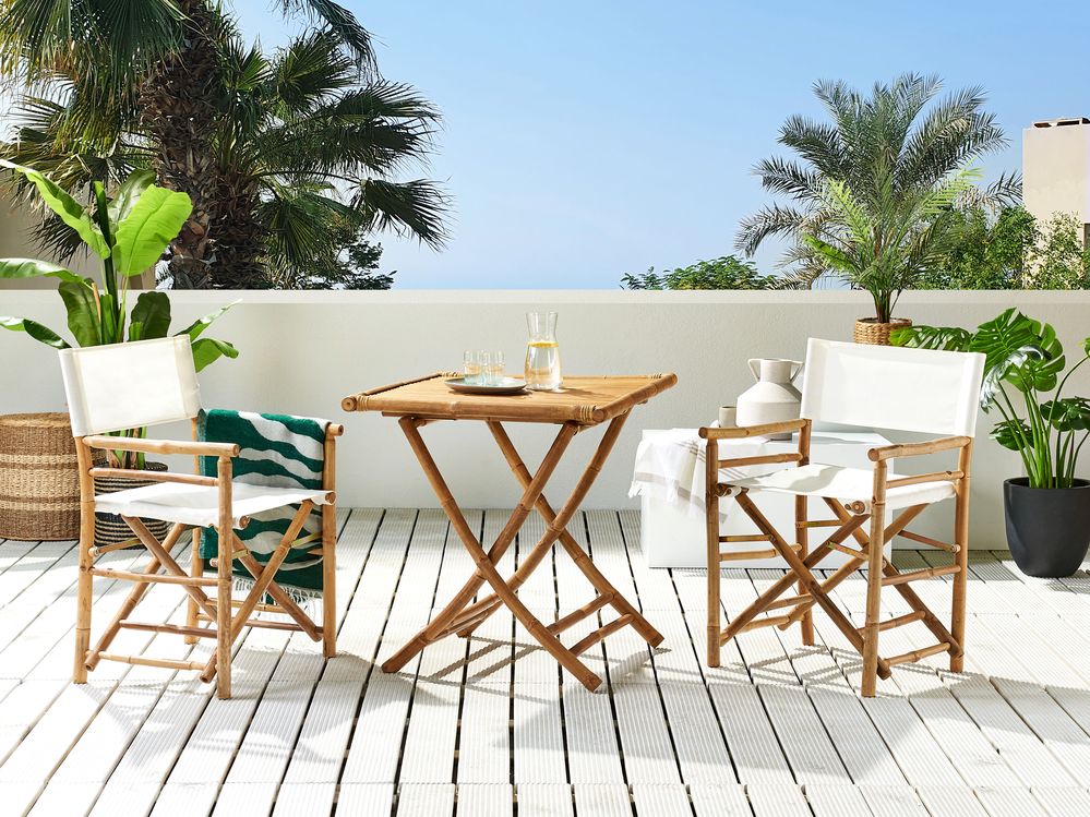 Bamboo Bistro Set Light Wood and Off White MOLISE Beliani
