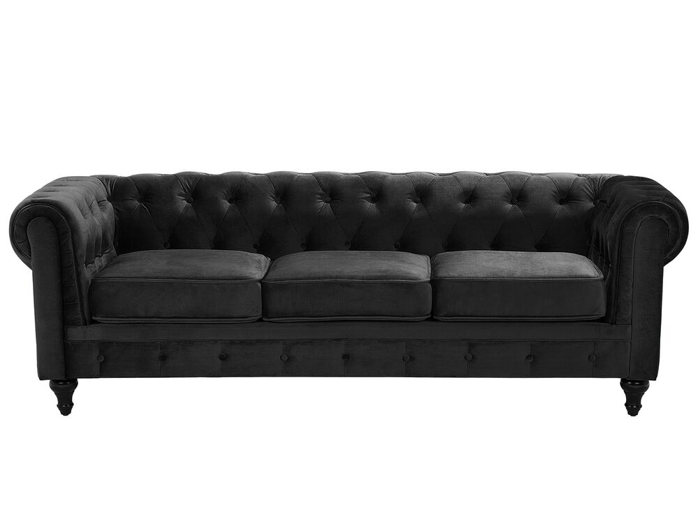 3 Seater Velvet Fabric Sofa Black