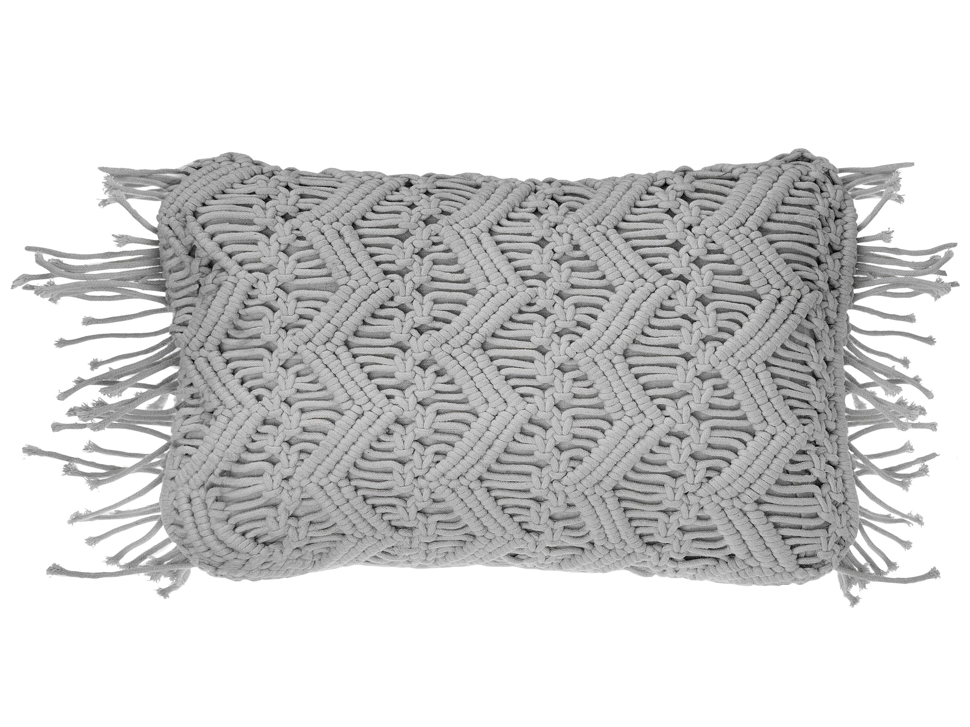 Cotton Macramé Cushion with Tassels 30 x 45 cm Grey KIRIKKALE Beliani.dk
