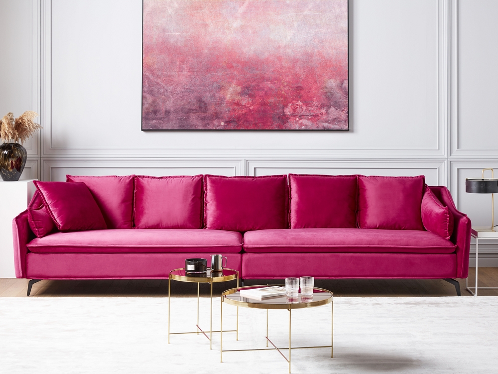 Velvet Sofa Fuchsia Pink Aure Beliani Dk