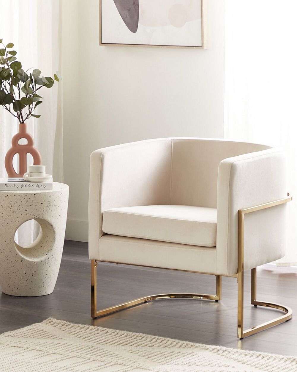 Velvet Armchair Beige SIRKKA Beliani