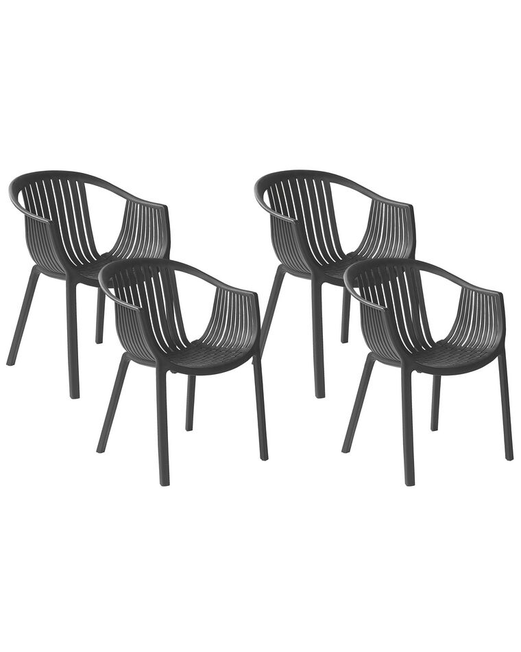 4 black garden chairs