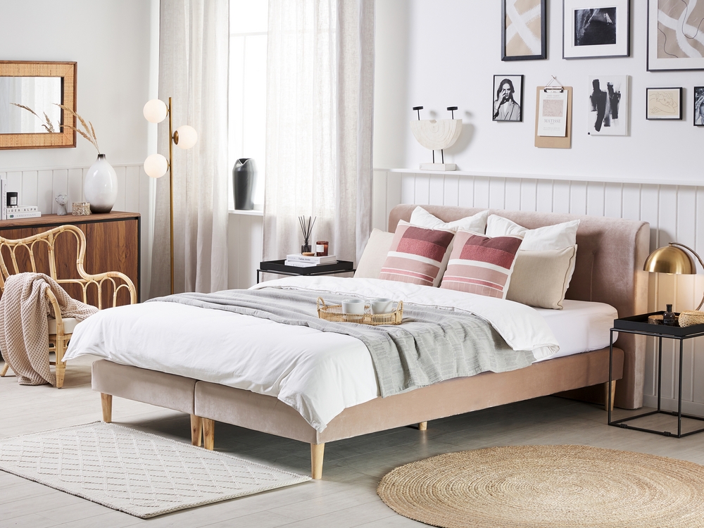 Velvet EU Super King Size Divan Bed Beige MARQUISE Beliani