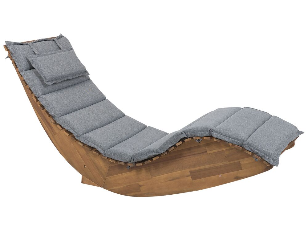 Wooden Garden Sun Lounger with Cushion Grey BRESCIA Beliani