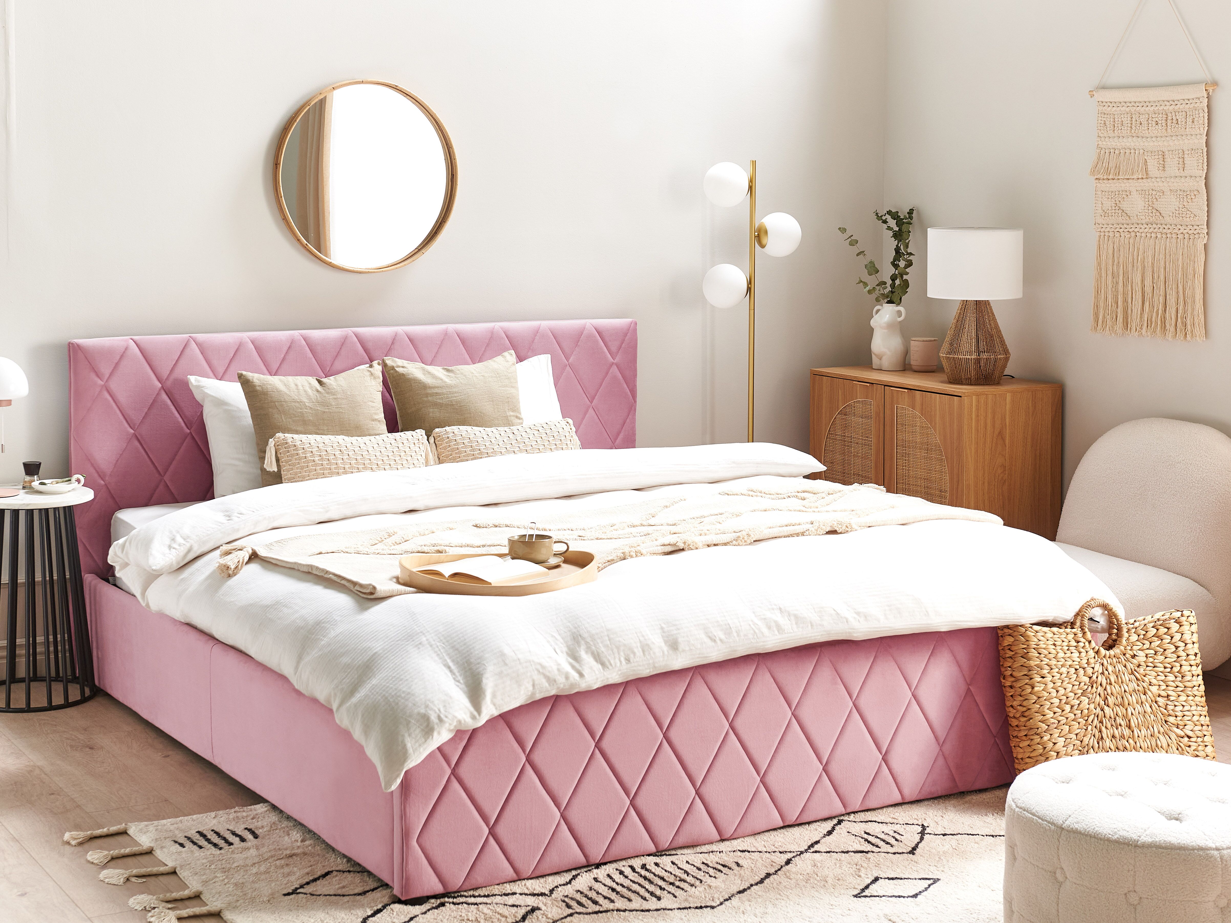 Pink velvet king shop size bed frame
