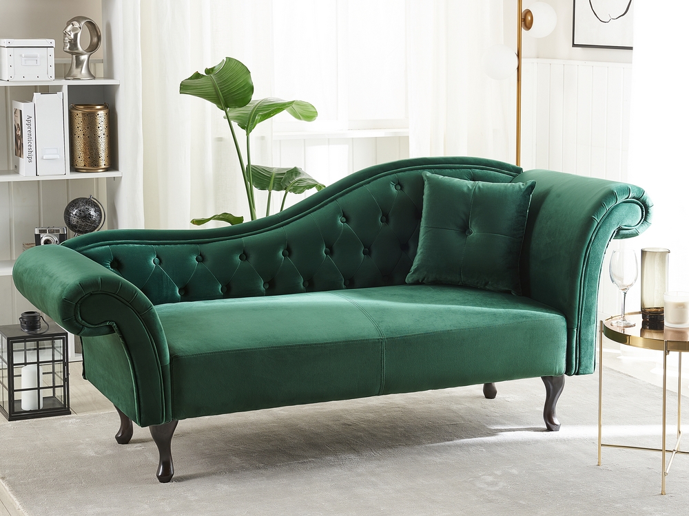 Right Hand Chaise Lounge Velvet Dark Green LATTES Beliani