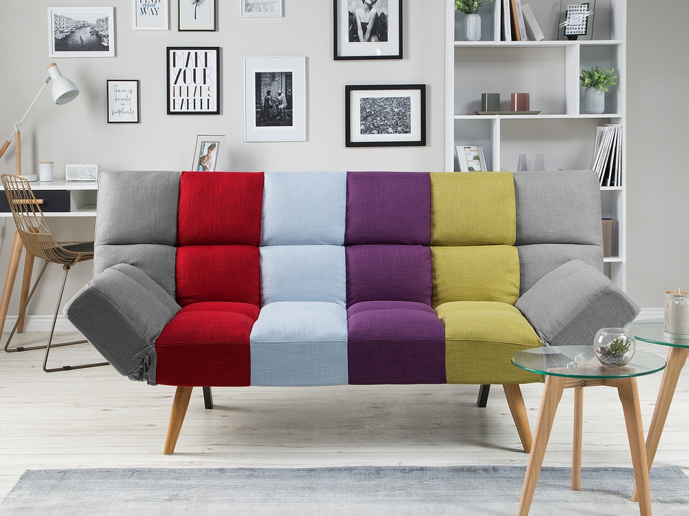 Fabric Sofa Bed Multicolour Patchwork