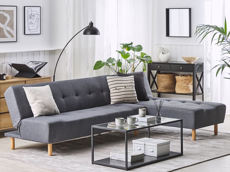 Corner Sofa Bed Grey Fabric Baci Living Room