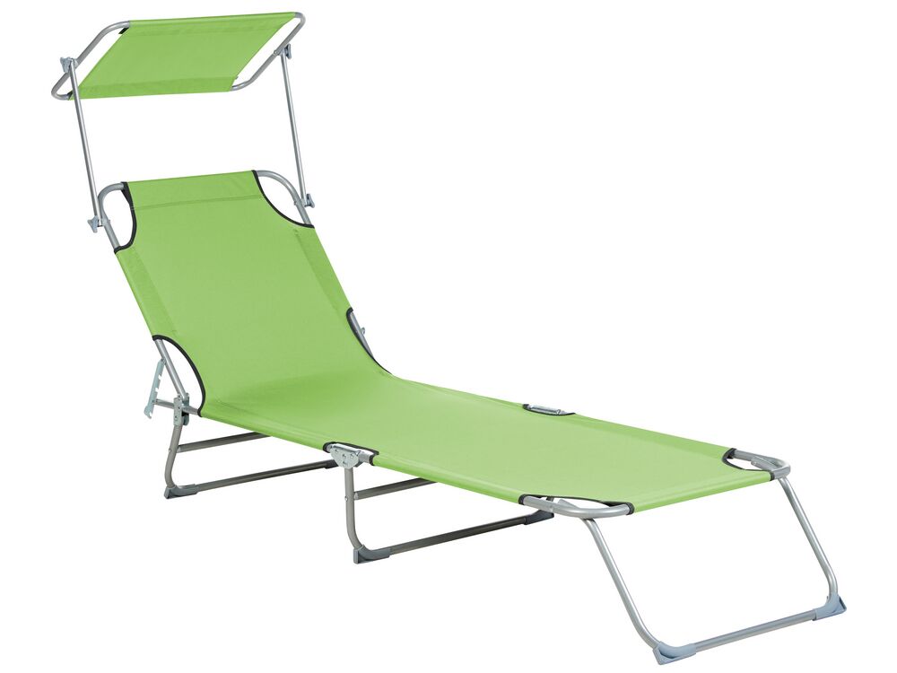 Steel Reclining Sun Lounger with Canopy Lime Green FOLIGNO