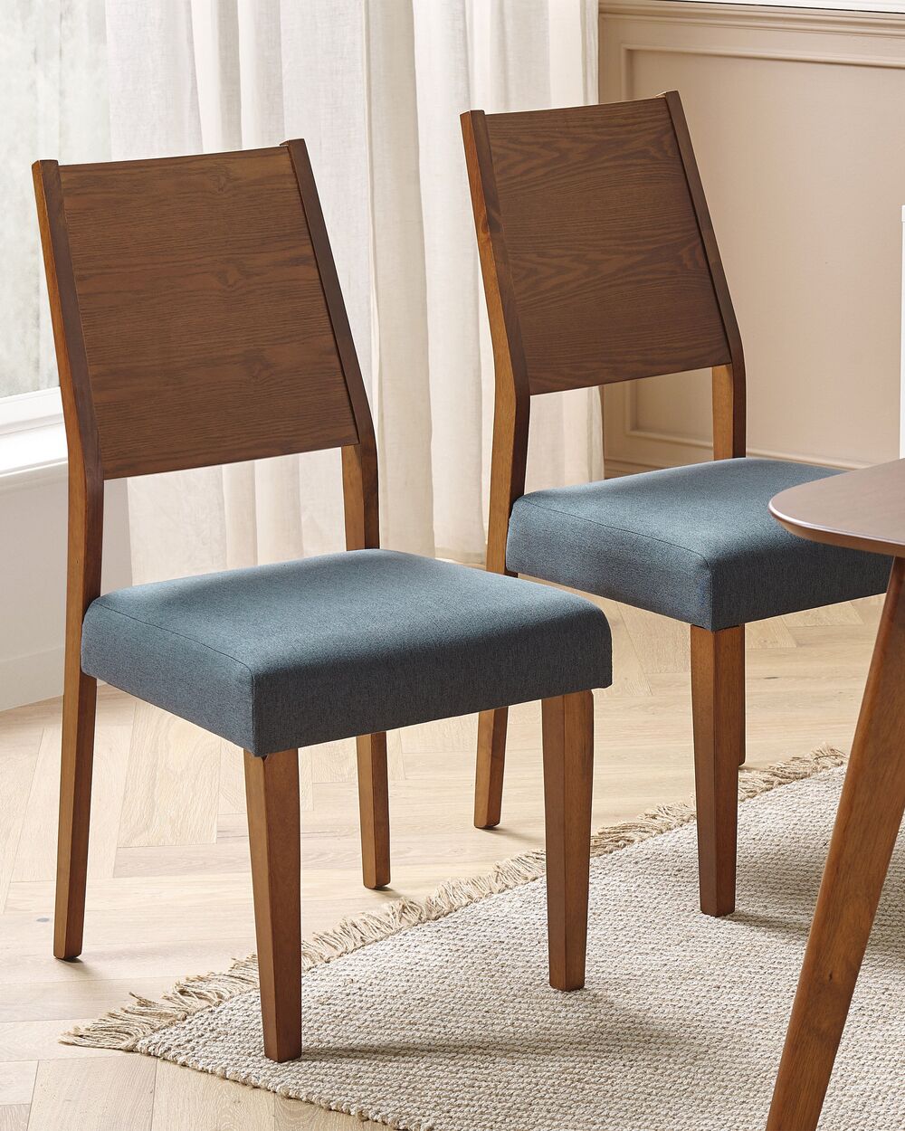 Spisebordsstol mørkt træ/grå stof sæt 2 ELMIRA - Beliani.dk