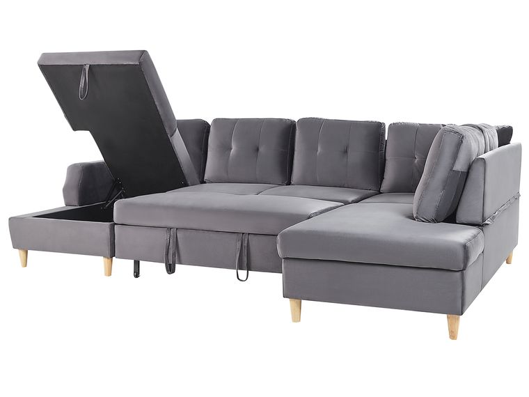Velvet Corner Sofa Bed with Storage Grey LERUM Beliani.dk