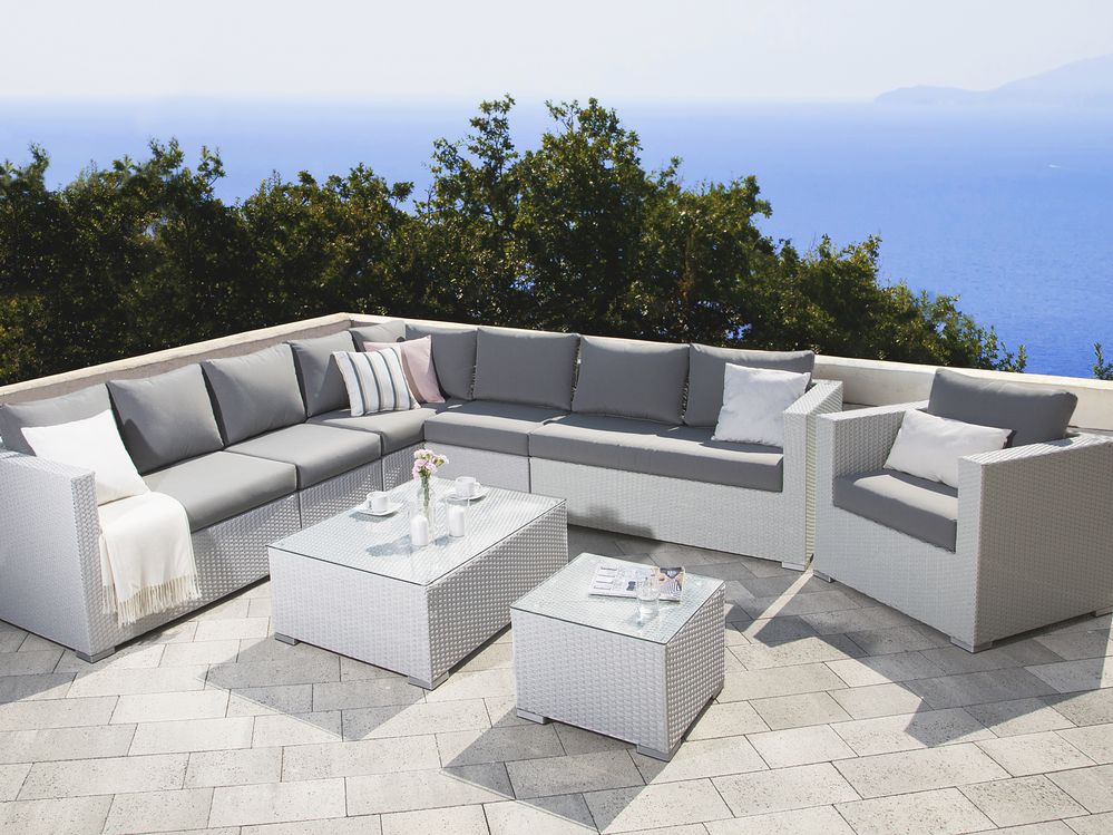 8 Seater Rattan Garden Lounge Set White Xxl Beliani Dk Rattan Lounge Weiss
