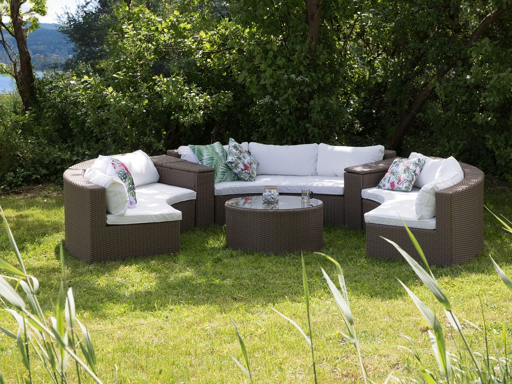 9 Seater Rattan Garden Lounge Set Brown Severo Beliani Dk Rattan Lounge Rund