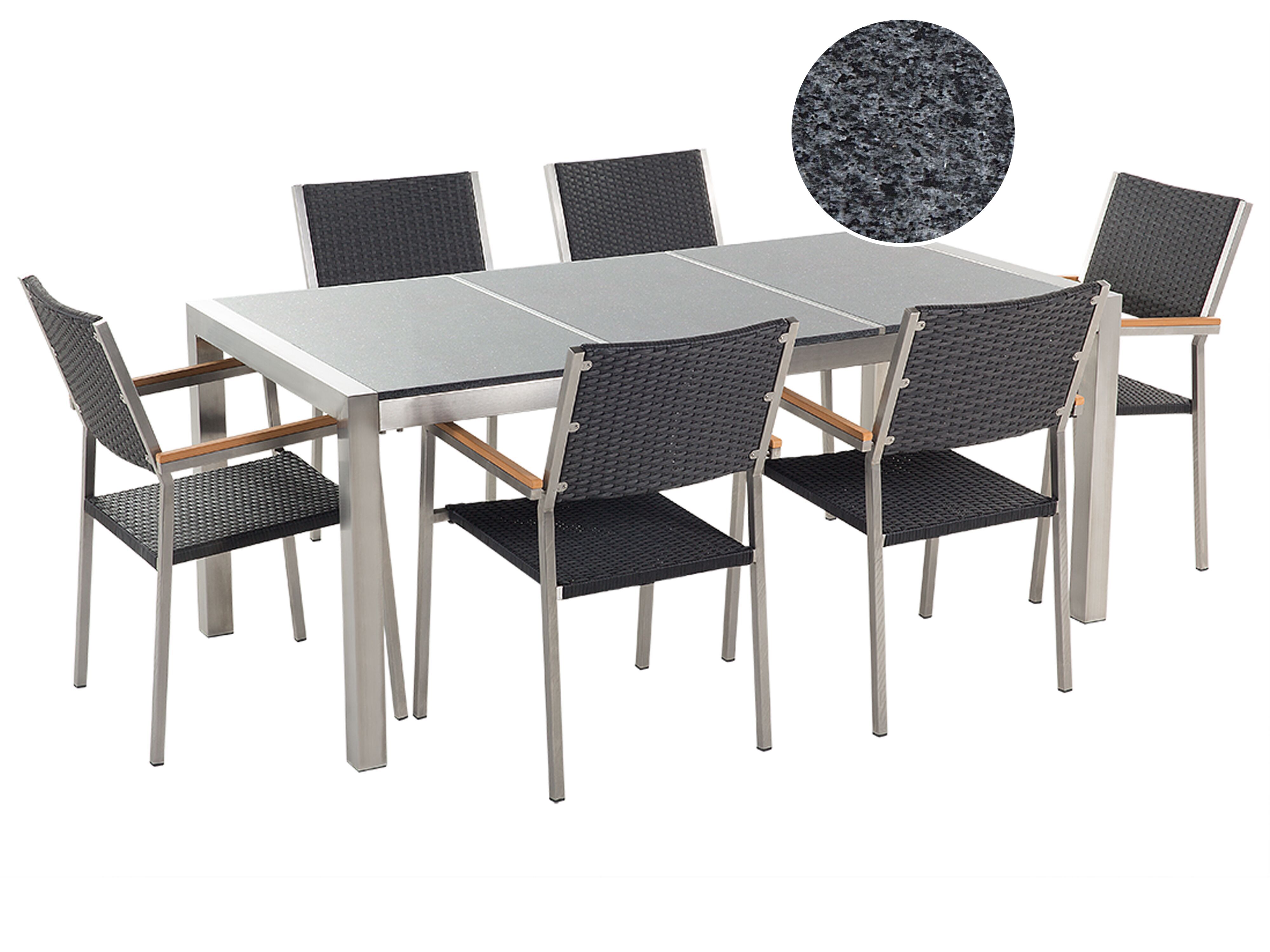 6 Seater Garden Dining Set Grey Granite Top with Black ...