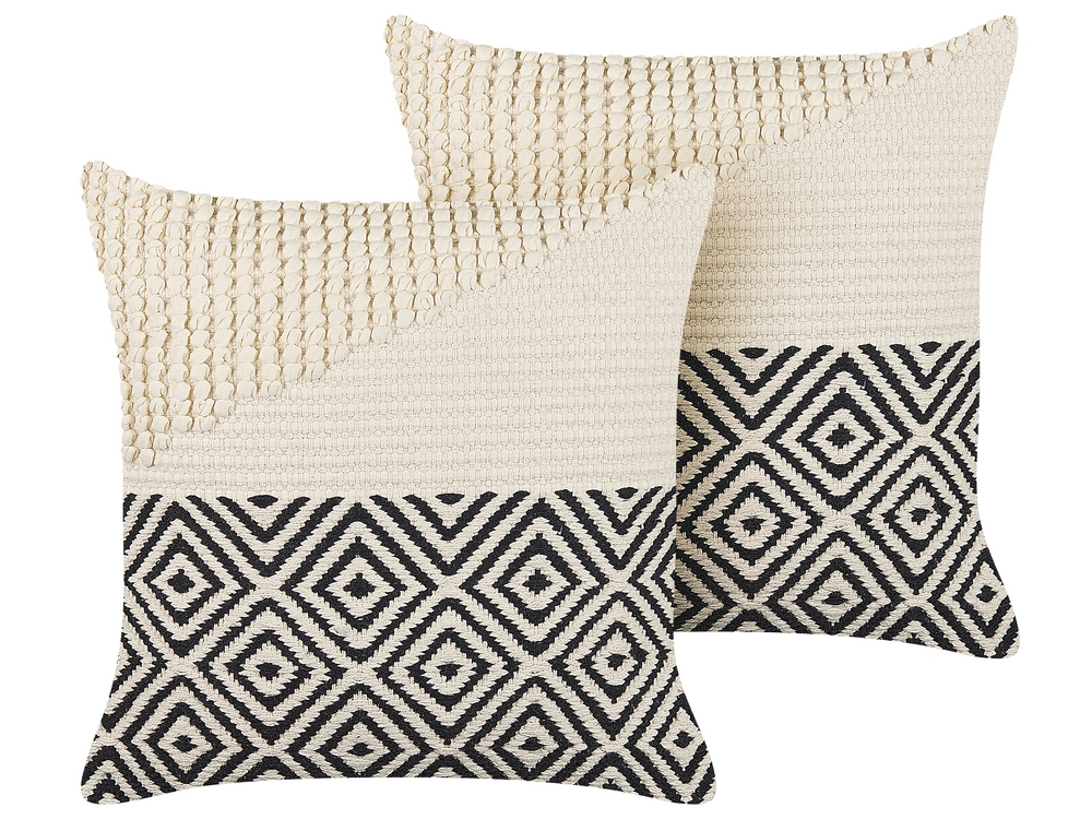 Set of 2 Cotton Cushions Geometric Pattern 45 x 45 cm Beige and