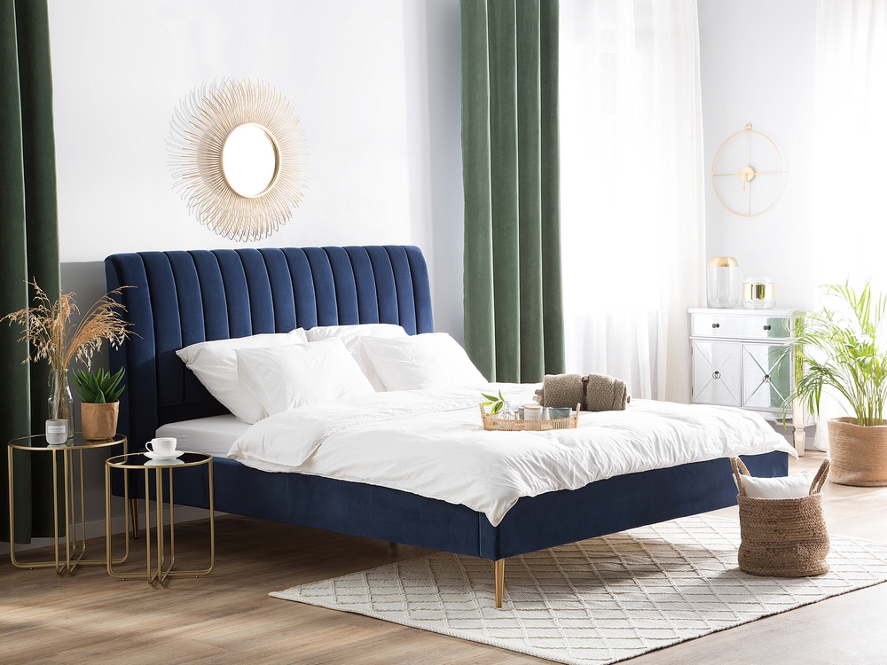 Velour seng blå 160 x 200 cm MARVILLE -
