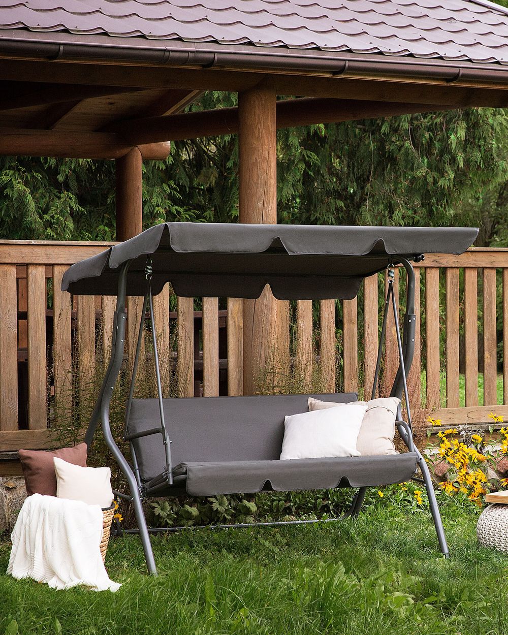3 Seater Garden Swing Dark Grey CHAPLIN Beliani