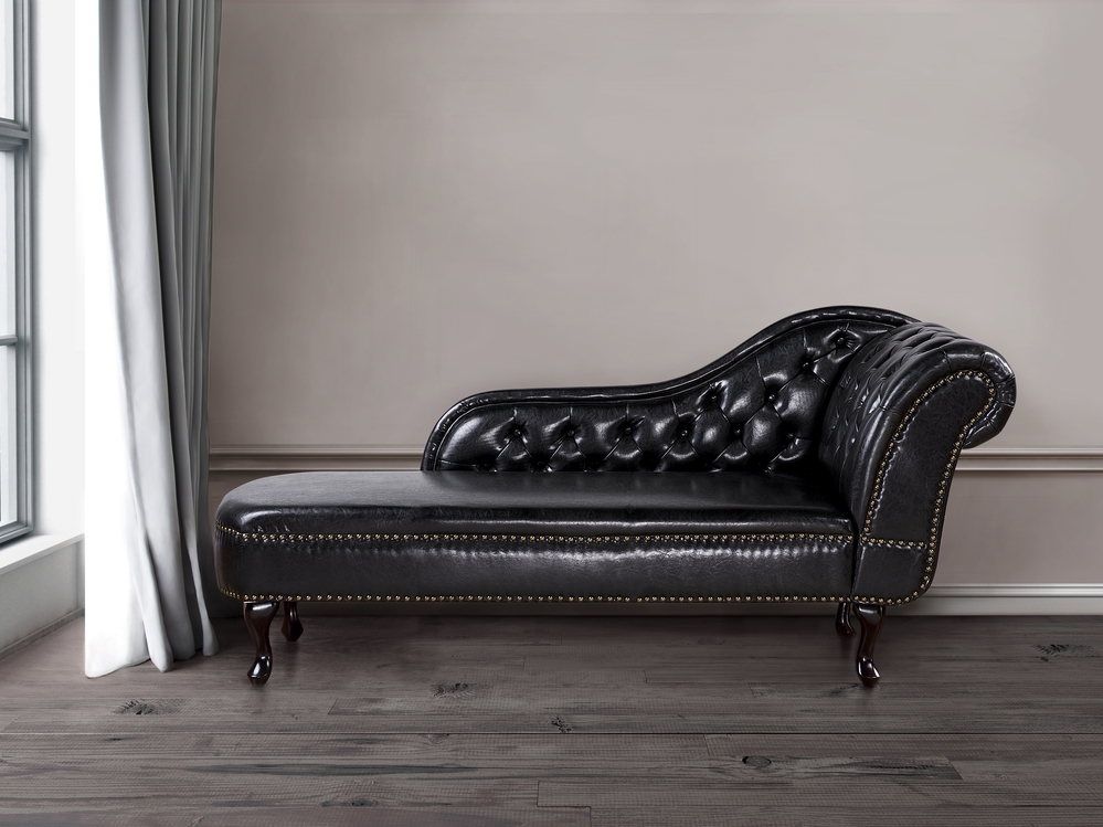 Black leather chaise lounge deals