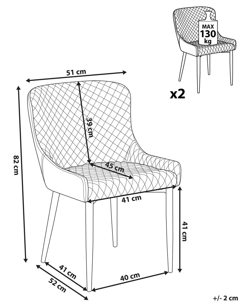 Dining chair best sale dimensions in cm