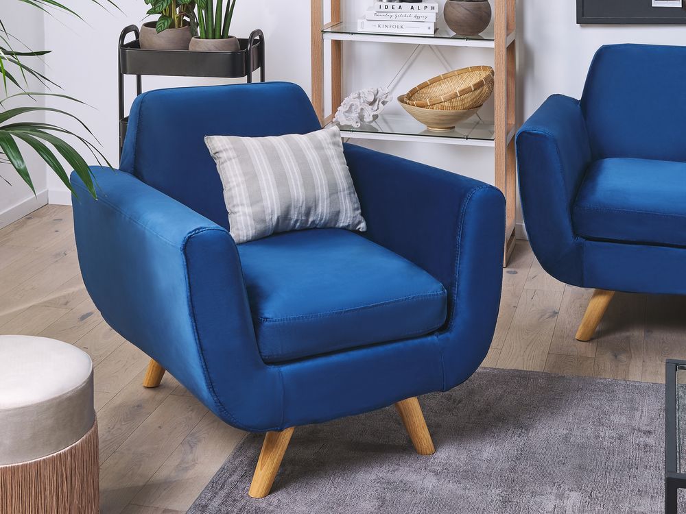 Velvet Armchair with Removable Cover Blue BERNES Beliani
