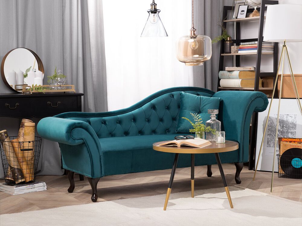 Right Hand Chaise Lounge Velvet Teal LATTES Beliani