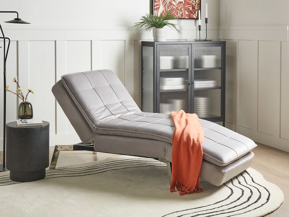 Velvet Chaise Lounge Light Grey LOIRET Beliani