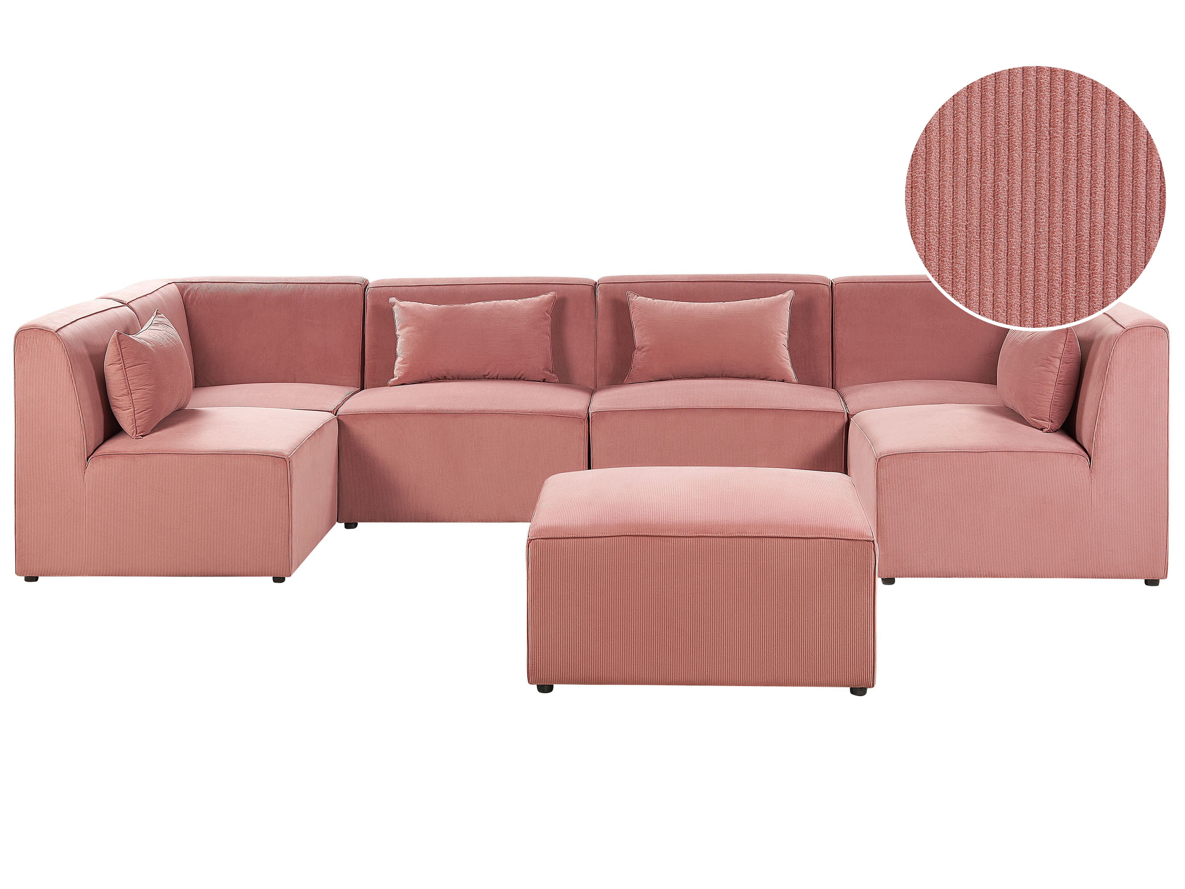 6 Seater U-Shaped Modular Jumbo Cord Sofa with Ottoman Pink LEMVIG |  Beliani.dk