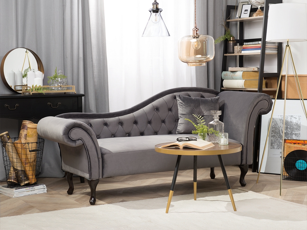 Right Hand Chaise Lounge Velvet Grey LATTES Beliani