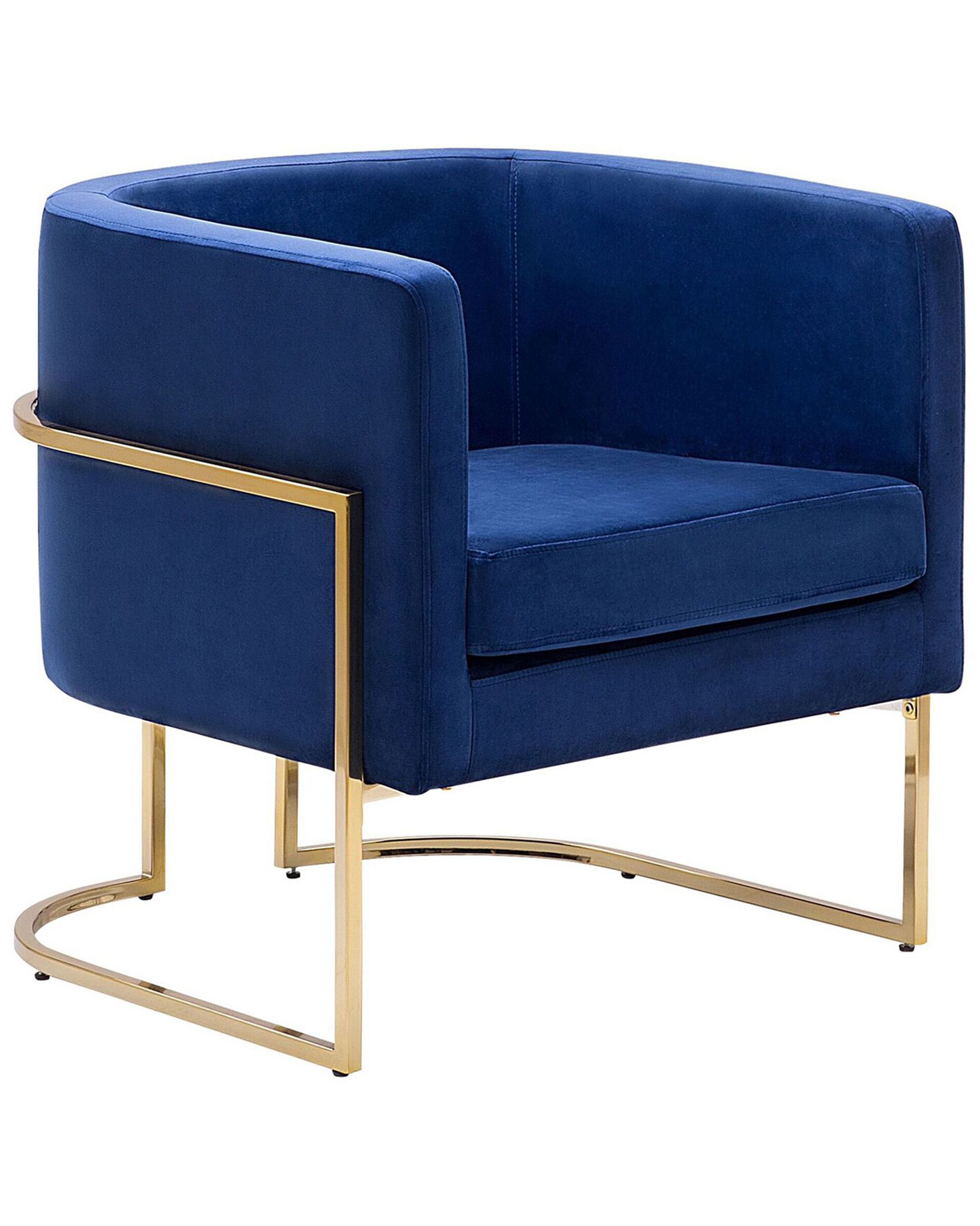 Blue velvet chair with gold sale frame