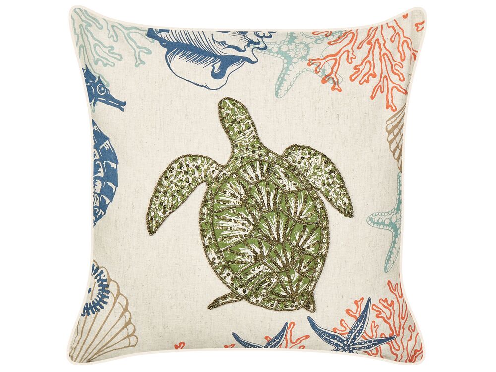 Linen Cushion Tortoise Motif 45 x 45 cm Beige ALGAE Beliani